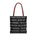 BLACK MAGIC WHITE LETTERS TOTE BAG