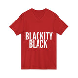 BLACKITY BLACK - WHITE UNISEX V-NECK T-SHIRT