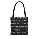 BLACK MAGIC WHITE LETTERS TOTE BAG