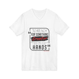 REACH FOR SOMETHING - BLACK RED UNISEX V-NECK T-SHIRT