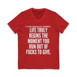 LIFE TRULY BEGINS UNISEX V-NECK T-SHIRT