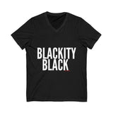 BLACKITY BLACK - WHITE UNISEX V-NECK T-SHIRT