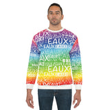 EAUX WHITE ON RAINBOW UNISEX SWEATSHIRT