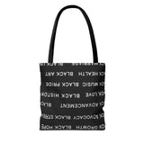 BLACK MAGIC WHITE LETTERS TOTE BAG