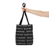 BLACK MAGIC WHITE LETTERS TOTE BAG