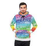 EAUX WHITE ON RAINBOW PULLOVER HOODIE