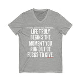 LIFE TRULY BEGINS UNISEX V-NECK T-SHIRT