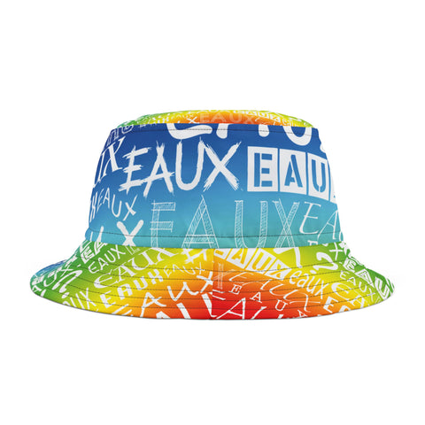 EAUX WHITE ON RAINBOW AOP BUCKET HAT