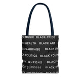 BLACK MAGIC WHITE LETTERS TOTE BAG