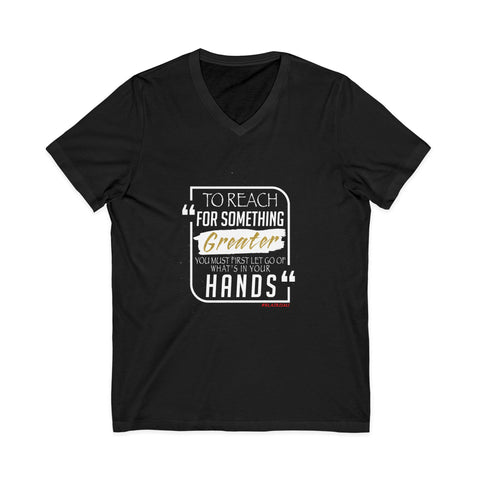 REACH FOR SOMETHING WHITE GOLD UNISEX V-NECK T-SHIRTS