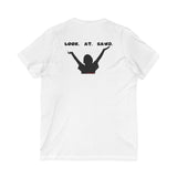 LOOK AT GAWD WHITE UNISEX V-NECK T-SHIRTS