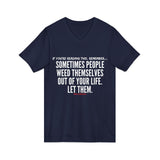 WEED THEMSELVES OUT UNISEX V-NECK T-SHIRT