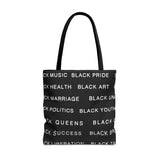 BLACK MAGIC WHITE LETTERS TOTE BAG
