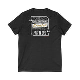 REACH FOR SOMETHING WHITE GOLD UNISEX V-NECK T-SHIRTS