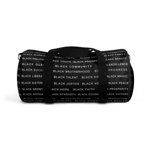 BLACK MAGIC WHITE LETTERS DUFFEL BAG