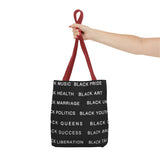 BLACK MAGIC WHITE LETTERS TOTE BAG