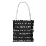 BLACK MAGIC WHITE LETTERS TOTE BAG