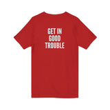 GET IN GOOD TROUBLE - WHITE UNISEX V-NECK T-SHIRT
