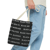 BLACK MAGIC WHITE LETTERS TOTE BAG