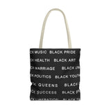 BLACK MAGIC WHITE LETTERS TOTE BAG