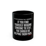 HELP THEM PACK CERAMIC MUG - BLACK 110Z, 150Z