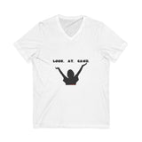 LOOK AT GAWD WHITE UNISEX V-NECK T-SHIRTS