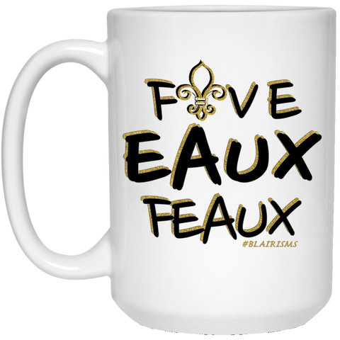 FiveEauxFeaux Black-&-Gold 15 oz. White Mug