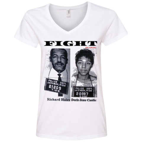 FIGHT: RICHARD HALEY/DORIS CASTLE FREEDOM RIDERS Women's V-Neck T-Shirt